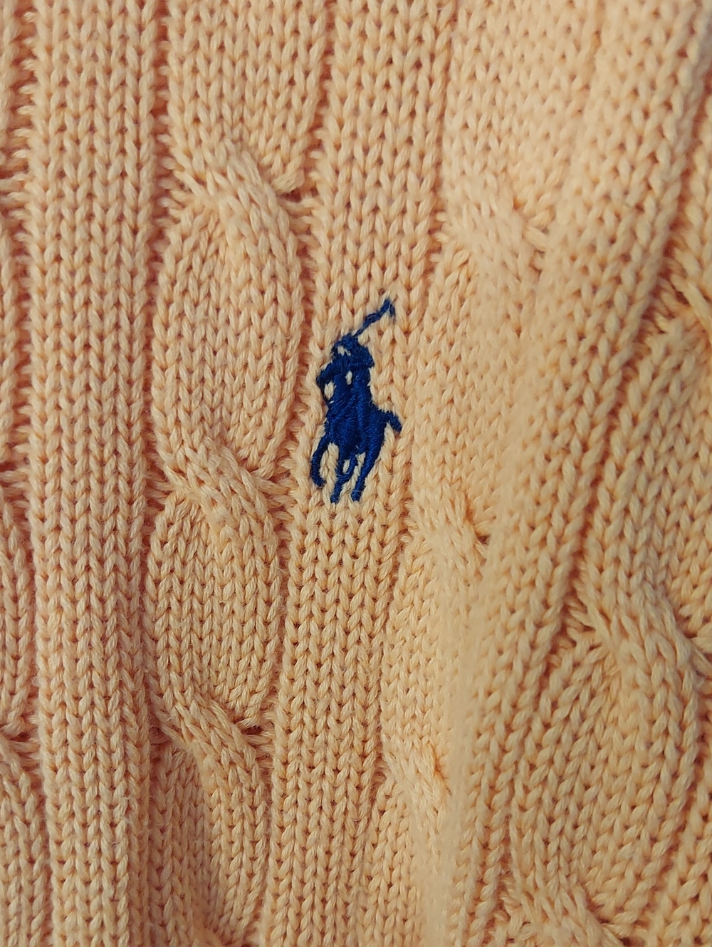 Ralph Lauren Orange Cable-Knit Crew Sweater with Navy Pony Sz. L - Picture 3 of 9